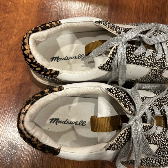 Madewell Shoes White Leather Animal Print Calf Hair Black Tan Women's Size 8.5 - Picture 6 of 10